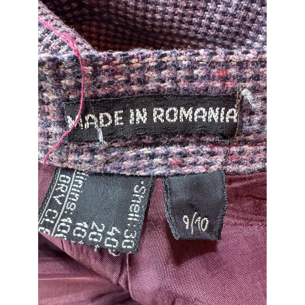 Vintage Wool Blend Houndstooth Midi Skirt High Waist Pleated Burgundy Brown 9/10 - Picture 3 of 4
